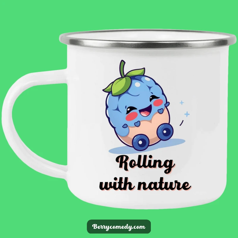 Funny Blueberry Rolling Downhill Camping Mug: Adventure-Ready and Playful Gift