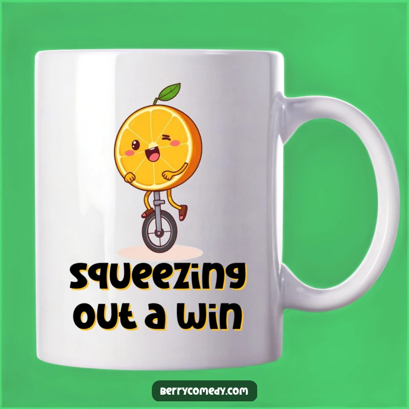 Funny Orange Unicycle Mug: Wobbly Legs Attempt, Hilarious Citrus Gift!