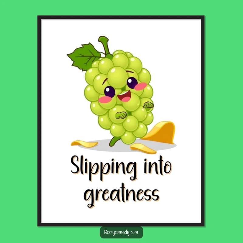 Funny Grape Banana Peel Digital Art: Jolly Tripping Print, Gift!