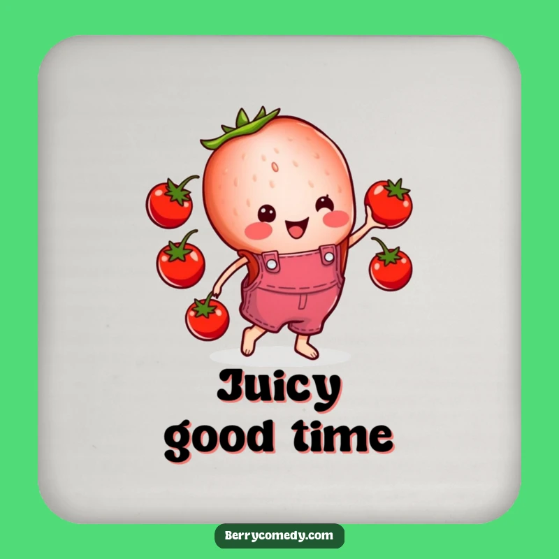 Funny Strawberry Overalls Coaster: Cheerful Juggling Tomatoes Protector, Gift!