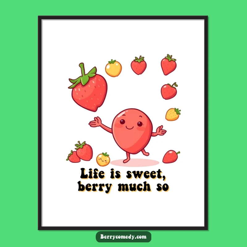Funny Free Printable Wall Art: Glee-filled Juggling Strawberry Decor - DIY Download