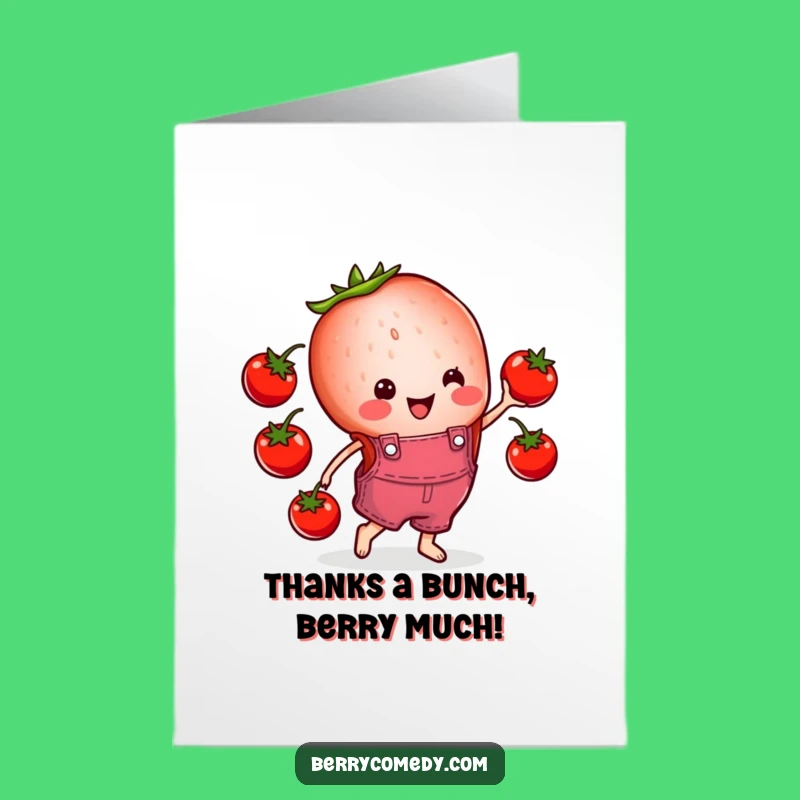Free Printable Thank You Card: Adorable Strawberry Overalls Expressing Gratitude