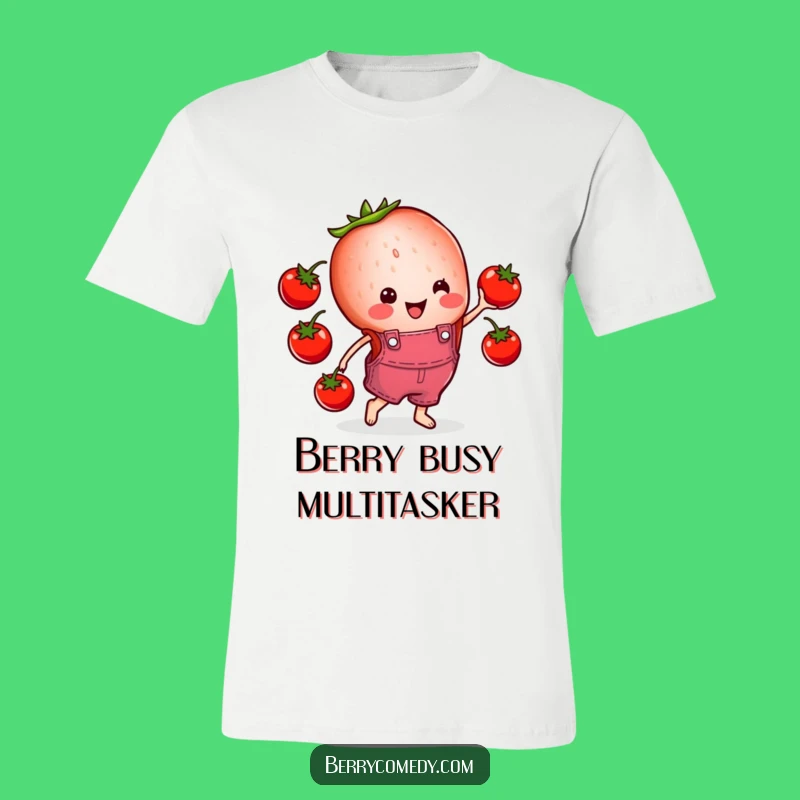 Funny Strawberry Overalls T-Shirt: Cheerful Juggling Tomatoes Tee, Great Gift!
