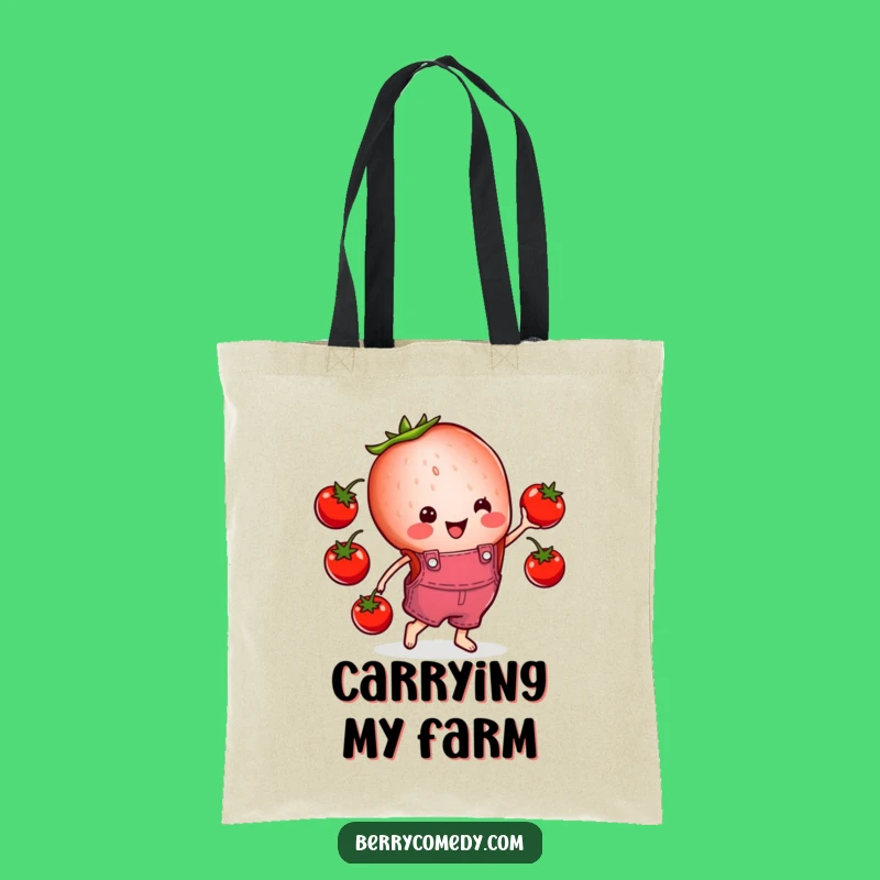 Funny Strawberry Overalls Tote Bag: Cheerful Juggling, Perfect Groovy Gift!