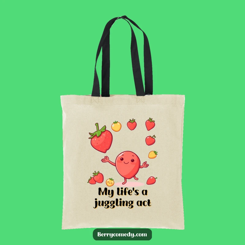 Funny Strawberry Juggling Fruit Tote Bag: Stylish and Amusing Gift for Shoppers